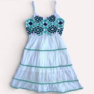 Young Threads Embroidered Cotton Tiered Sundress Boho 70s Inspired Folk Dress